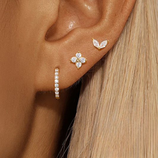 Ensemble de 3 boucles d'oreilles créoles en or et zircon